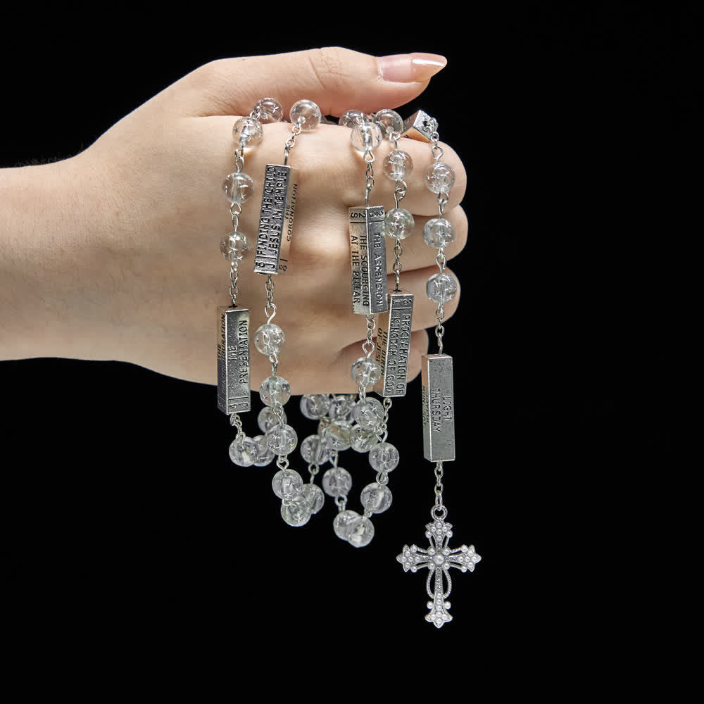 Frosted Bead Six Tablets Rosary with St. Benedict Medal and Cross