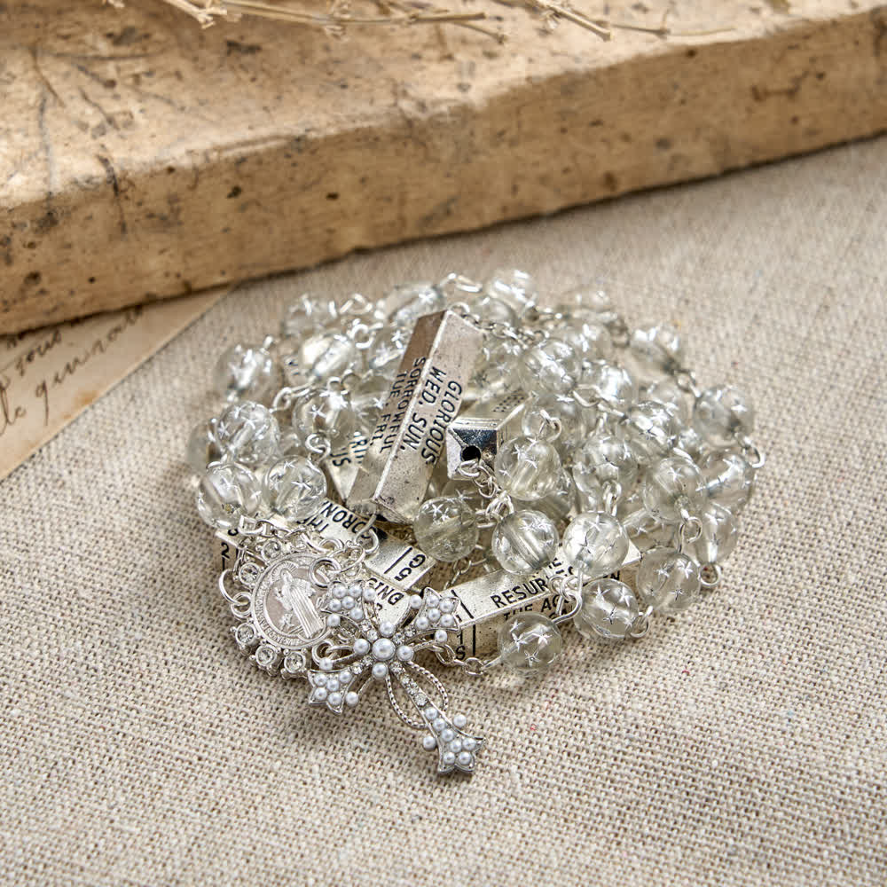 Frosted Bead Six Tablets Rosary with St. Benedict Medal and Cross