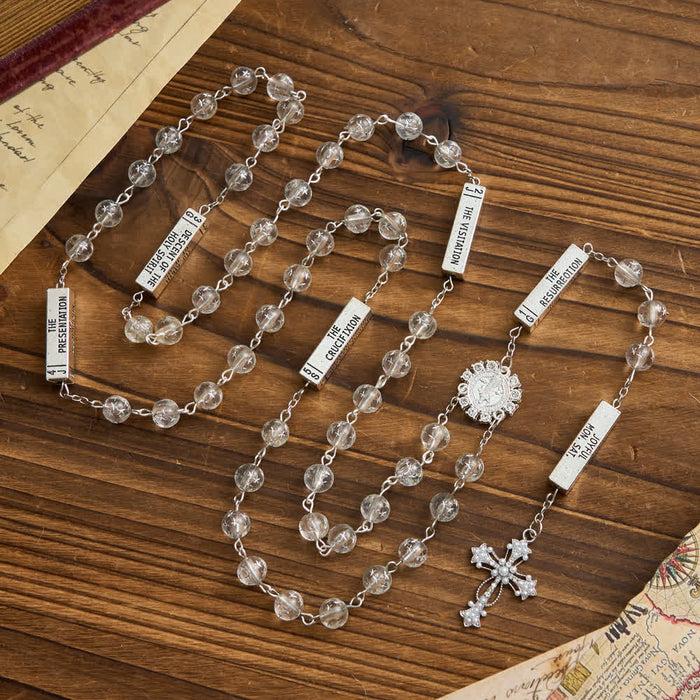 Frosted Bead Six Tablets Rosary with St. Benedict Medal and Cross