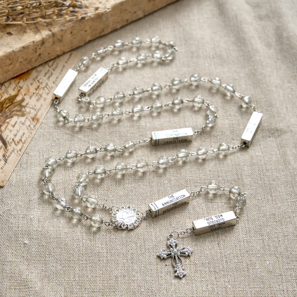 Frosted Bead Six Tablets Rosary with St. Benedict Medal and Cross