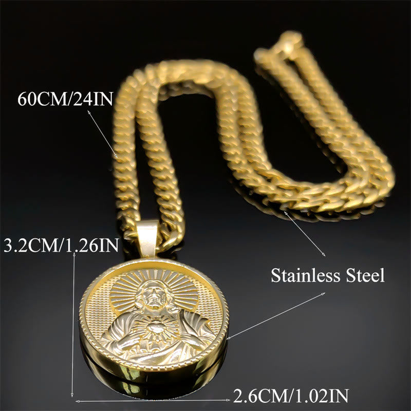 Stainless Steel Sacred Heart Jesus Necklace with Cuban Link Chain: A Reminder of Devotion