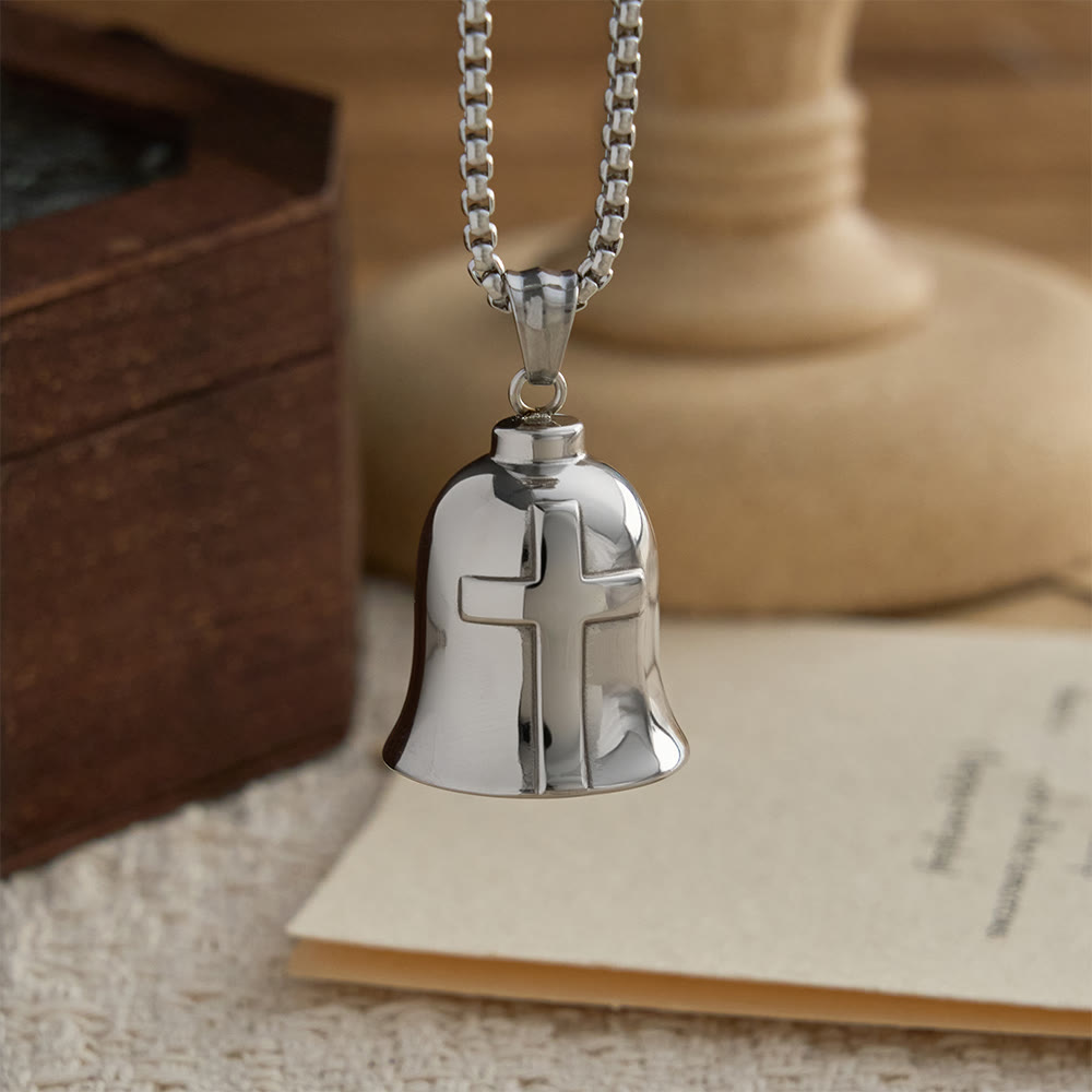 Classic Guardian Bell Pendant Necklace with Praying Hands or Cross: A Timeless Emblem of Unwavering Faith
