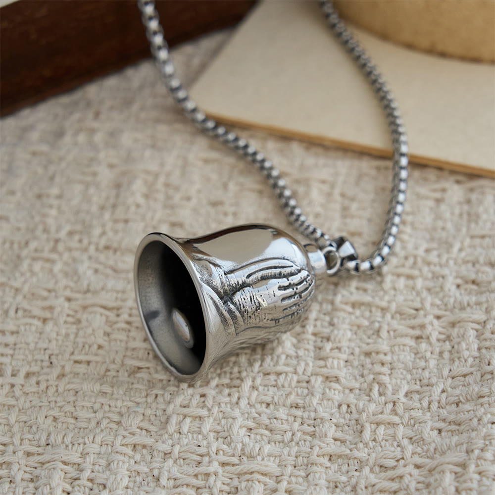 Classic Guardian Bell Pendant Necklace with Praying Hands or Cross: A Timeless Emblem of Unwavering Faith