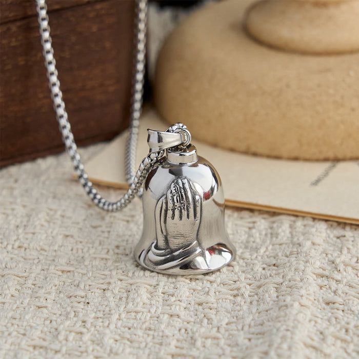 Classic Guardian Bell Pendant Necklace with Praying Hands or Cross: A Timeless Emblem of Unwavering Faith