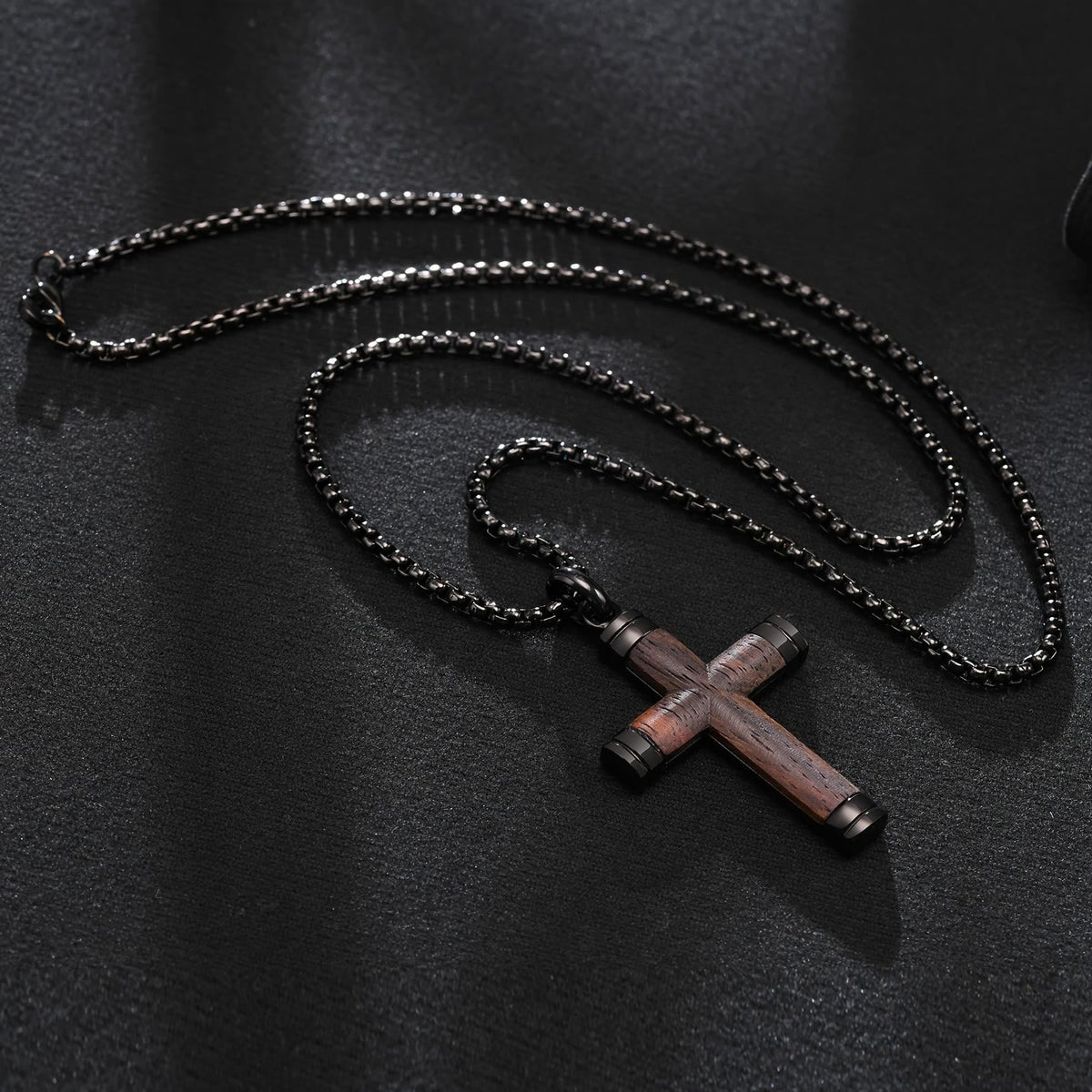 Minimalist Wood Cross Necklace with Sleek Metal Ends: An Emblem of Strength and Devotion