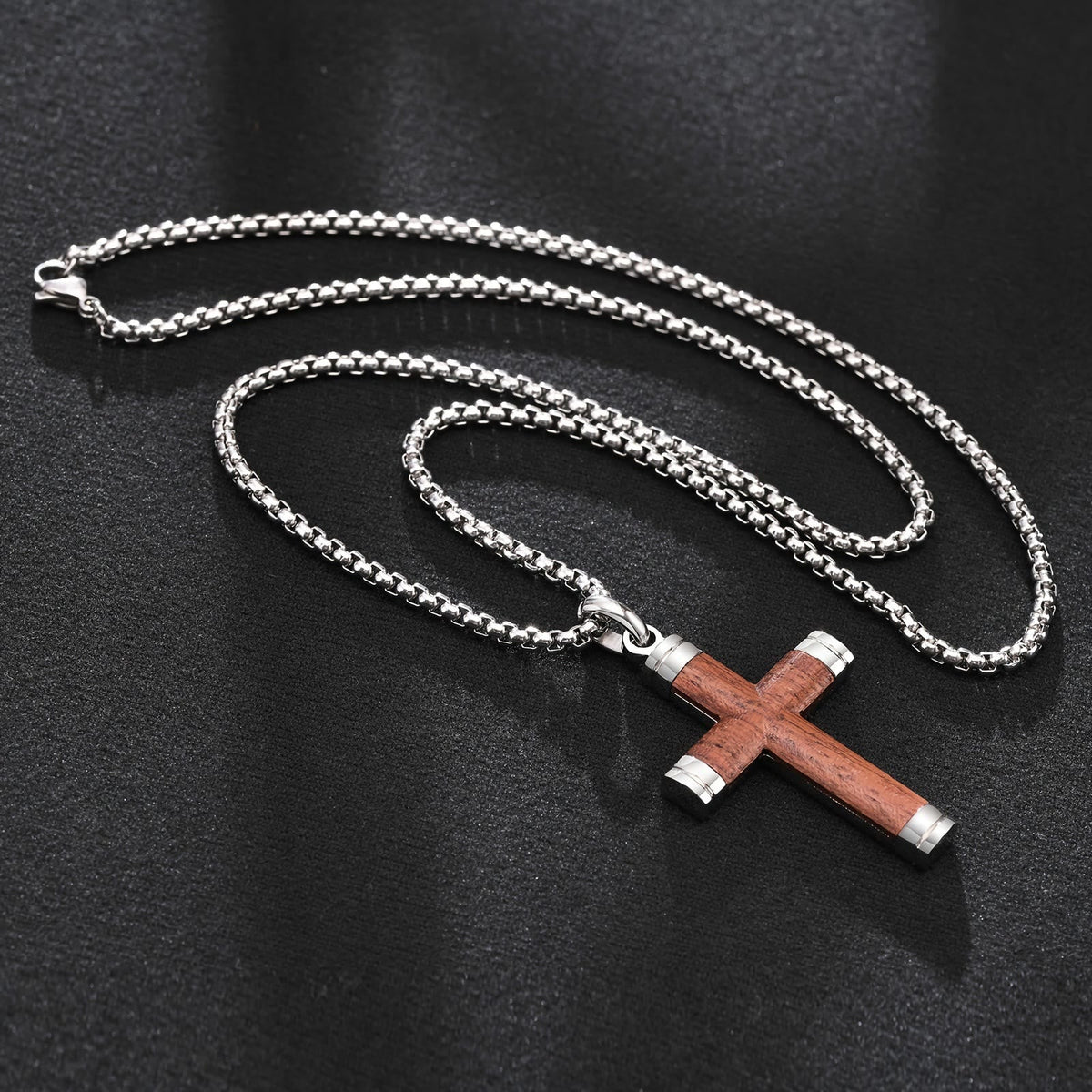 Minimalist Wood Cross Necklace with Sleek Metal Ends: An Emblem of Strength and Devotion