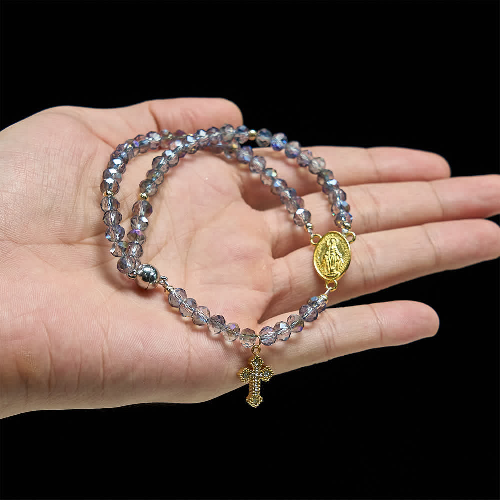 Iridescent Faceted Magnetic Clasp Rosary Bracelet with Our Lady for Everyday Faith