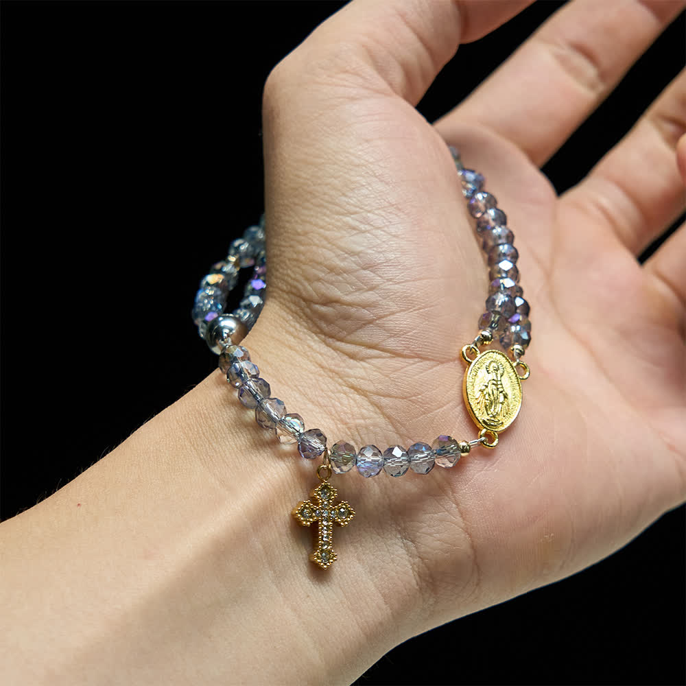 Iridescent Faceted Magnetic Clasp Rosary Bracelet with Our Lady for Everyday Faith