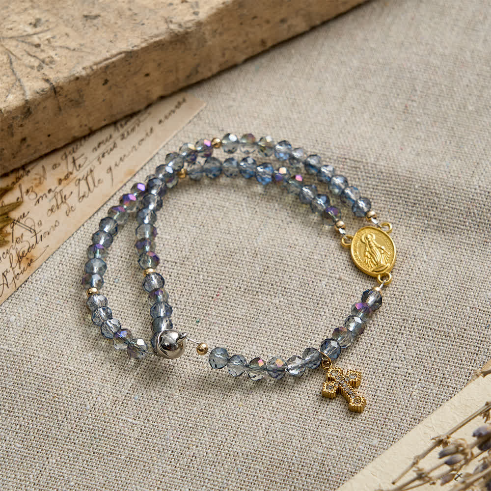 Iridescent Faceted Magnetic Clasp Rosary Bracelet with Our Lady for Everyday Faith