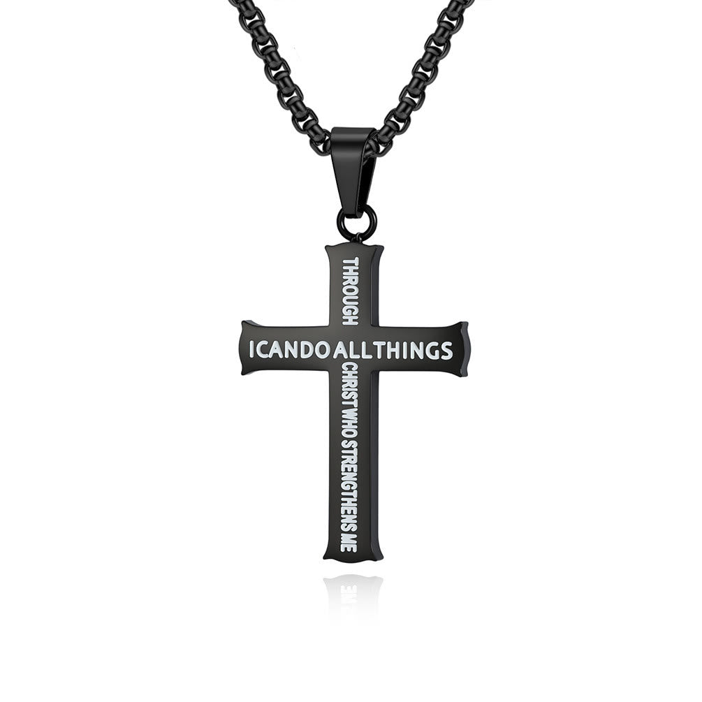 Stainless Steel Cross Pendant Necklace with Philippians 4:13 Quote: A Reminder of Divine Strengthening