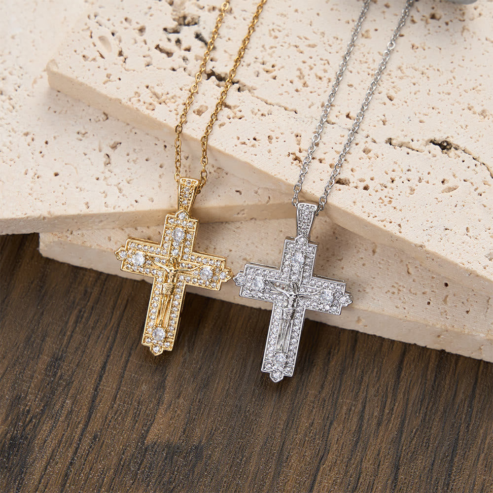 Intricate Iced-Out Crucifix Necklace with Detailed Jesus Figure: A Reminder of Sacred Truth and Guidance