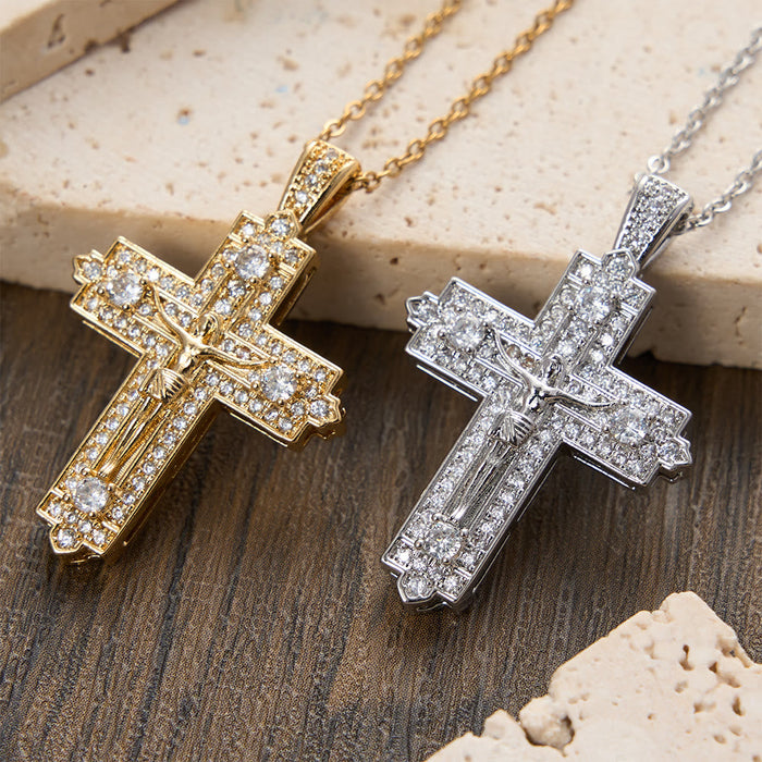 Intricate Iced-Out Crucifix Necklace with Detailed Jesus Figure: A Reminder of Sacred Truth and Guidance
