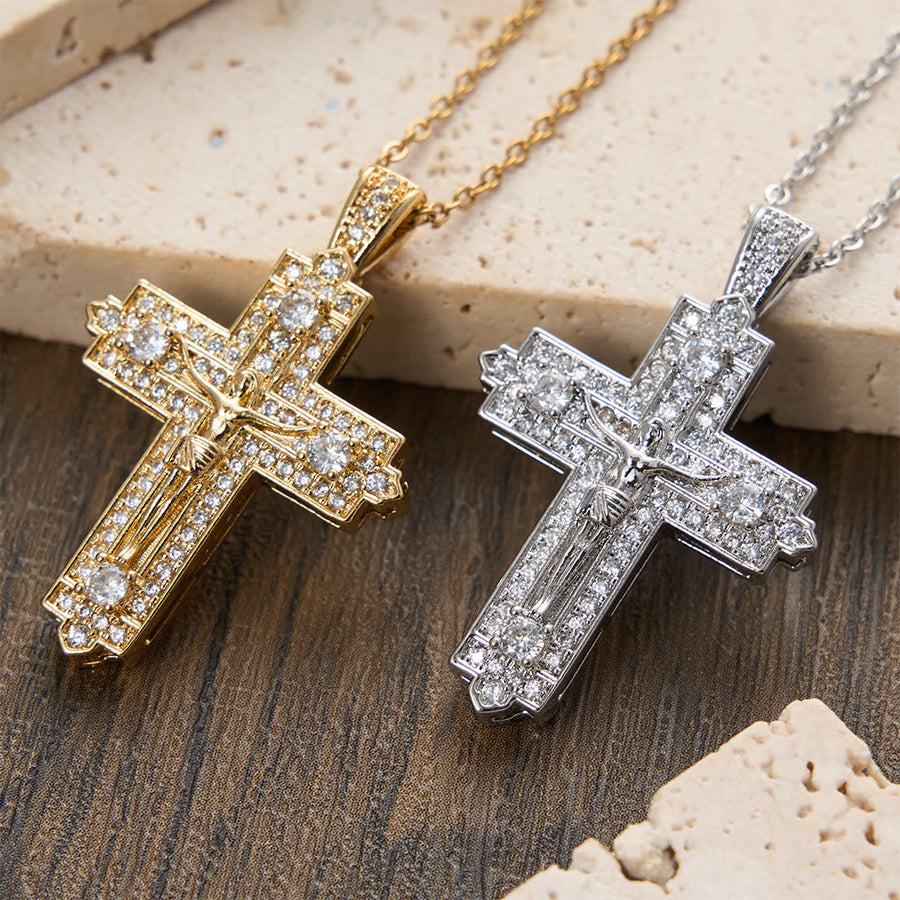 Intricate Iced-Out Crucifix Necklace with Detailed Jesus Figure: A Reminder of Sacred Truth and Guidance