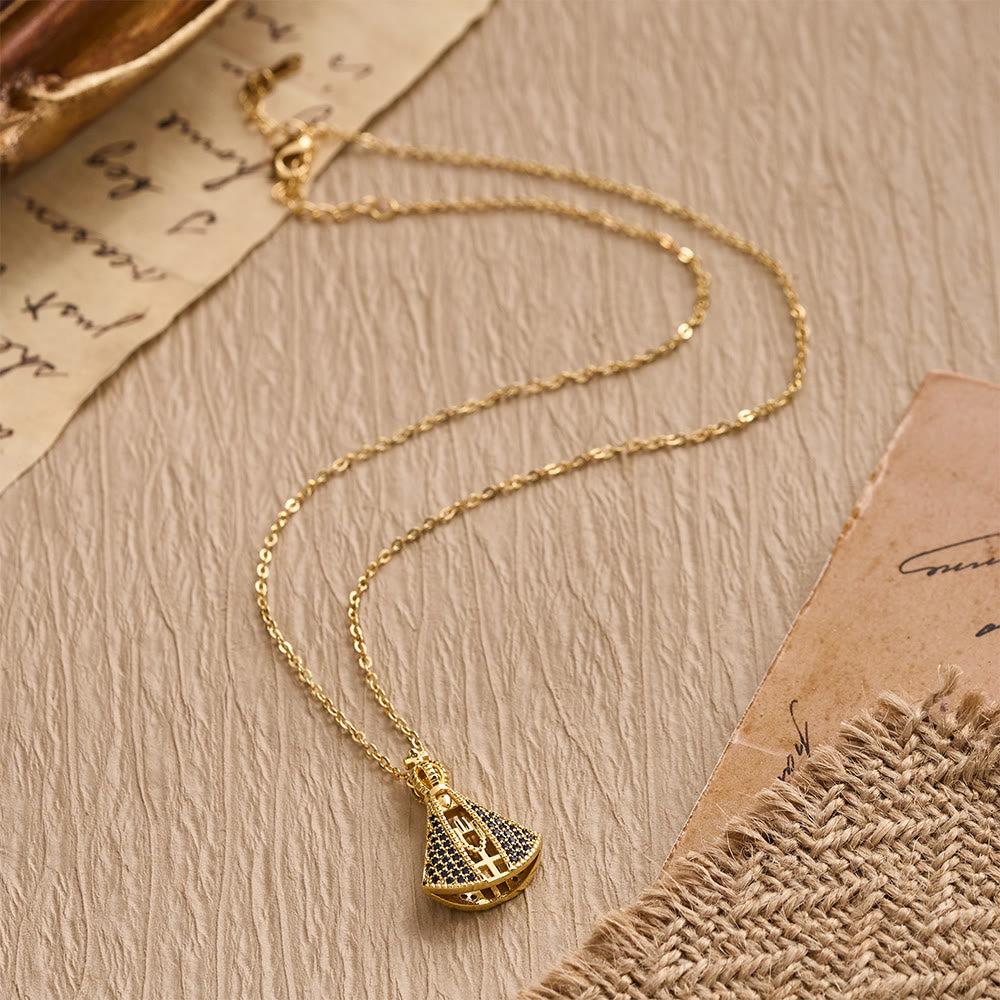 Our Lady of Aparecida Blue & White Double-Sided Pendant Necklace with Crown & Cross Details