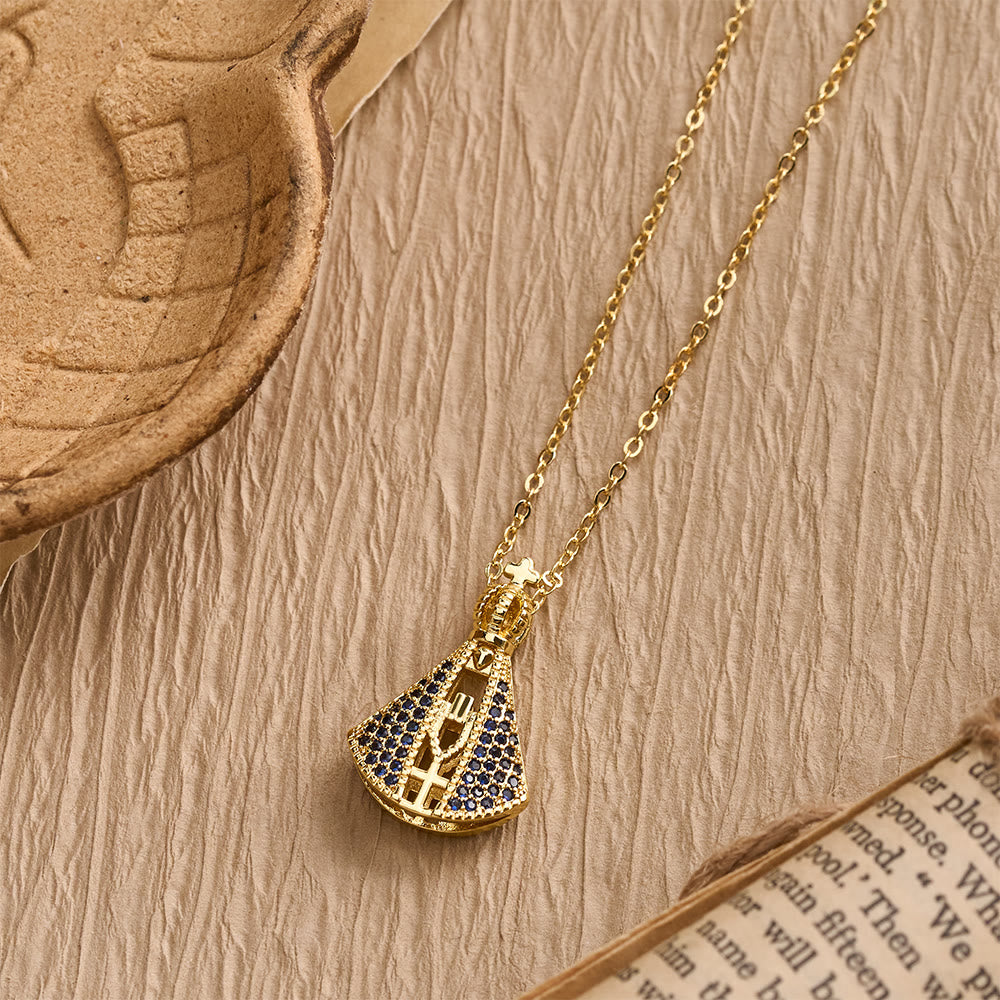 Our Lady of Aparecida Blue & White Double-Sided Pendant Necklace with Crown & Cross Details
