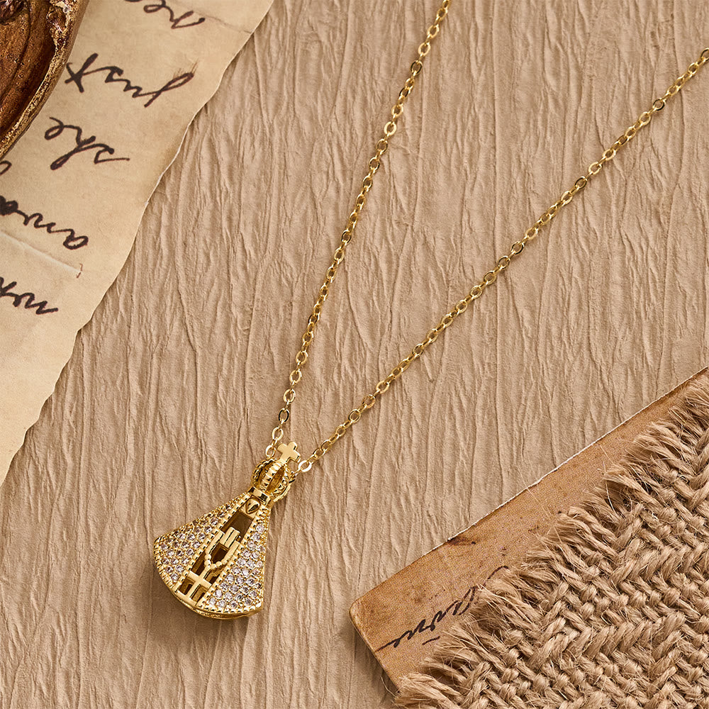 Our Lady of Aparecida Blue & White Double-Sided Pendant Necklace with Crown & Cross Details