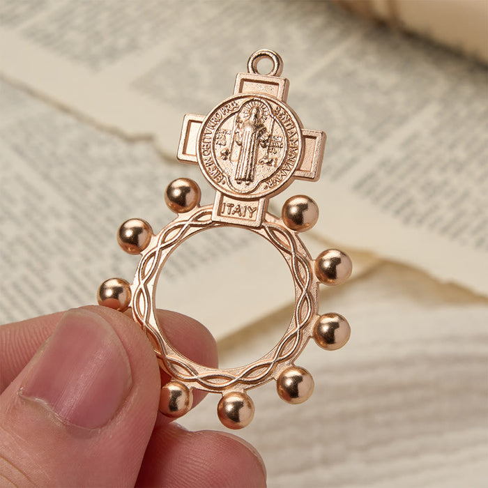 St. Benedict Finger Rosary with Beaded Halo Frame: A Symbol of Divine Protection