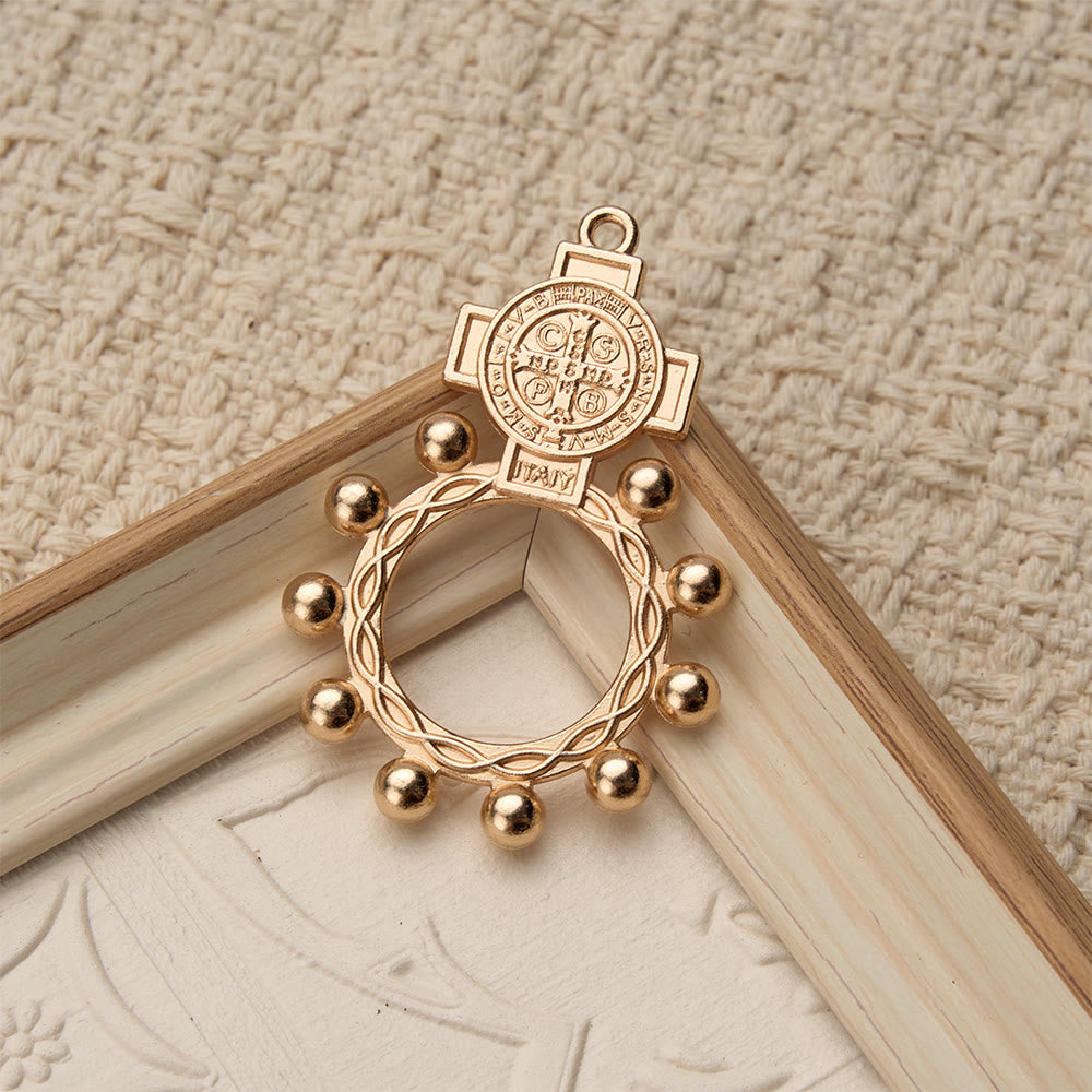 St. Benedict Finger Rosary with Beaded Halo Frame: A Symbol of Divine Protection
