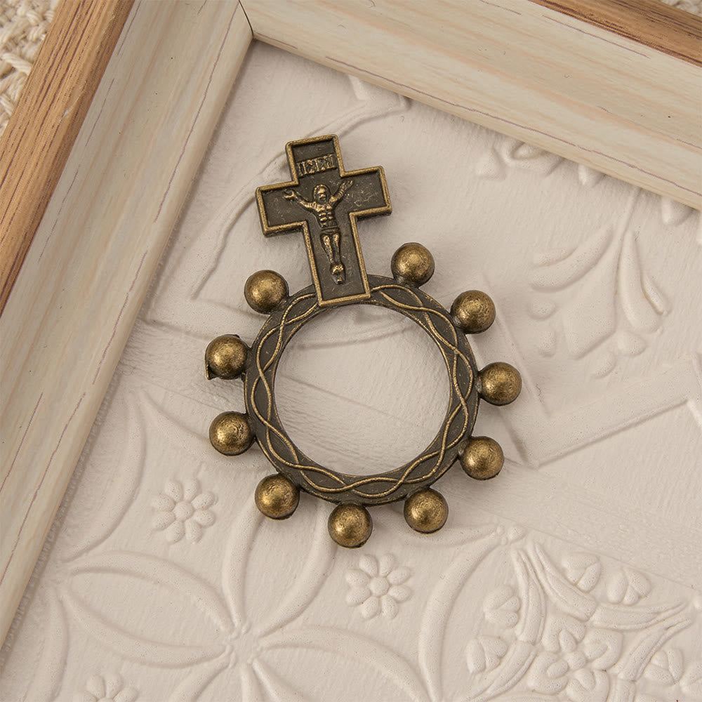 Two-Color Crucifix Finger Rosary with Embossed Jesus and Beaded Halo: A Reminder of Divine Grace