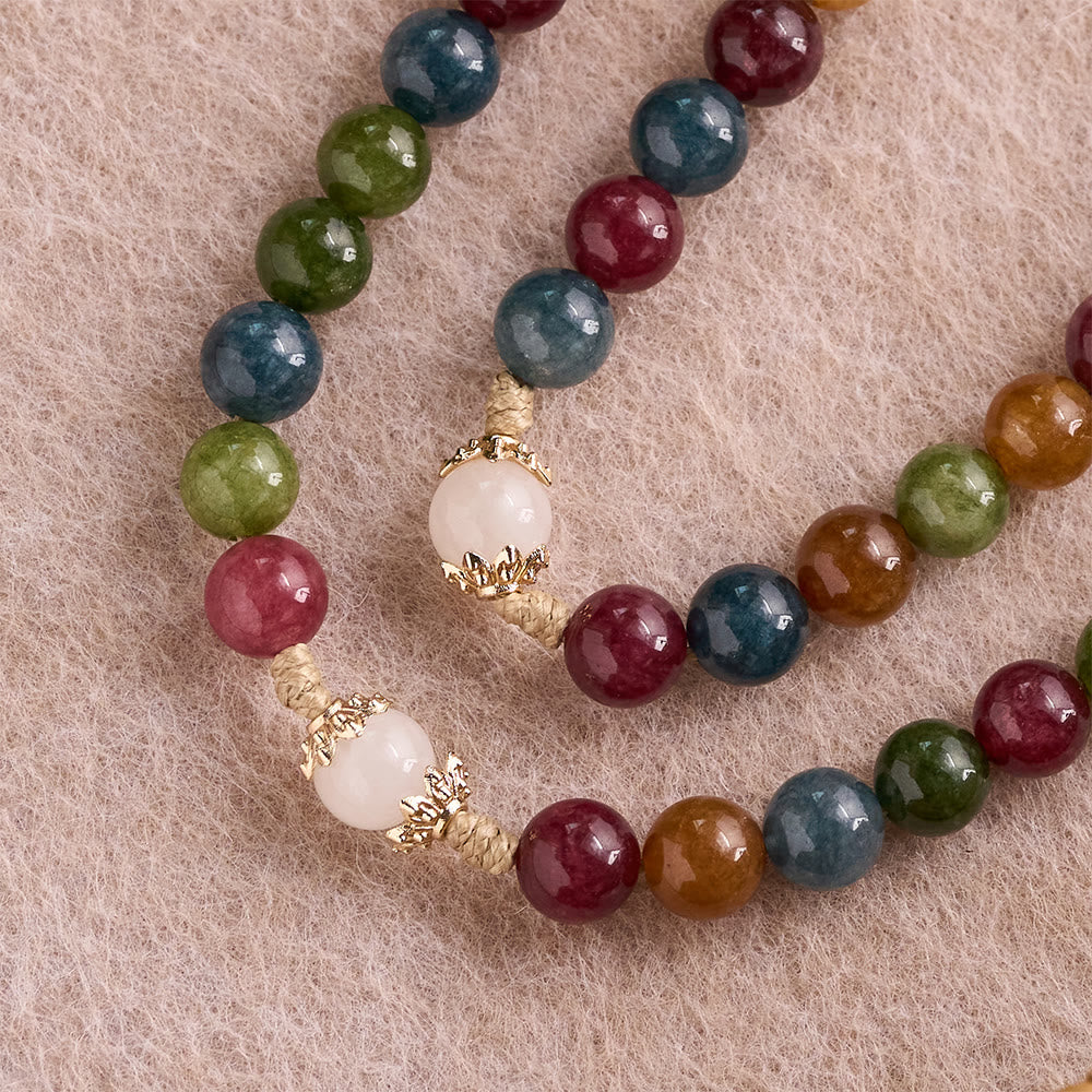 Colorful Tourmaline Beads Rosary with Square Divine Mercy and Golden Crucifix