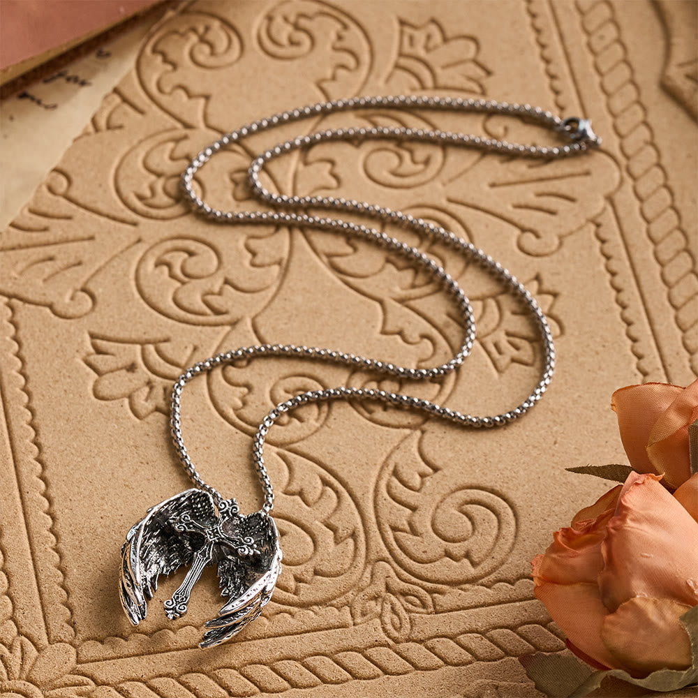 Guardian Angel Wings Cross Pendant Necklace: Spiritual Protection Jewelry