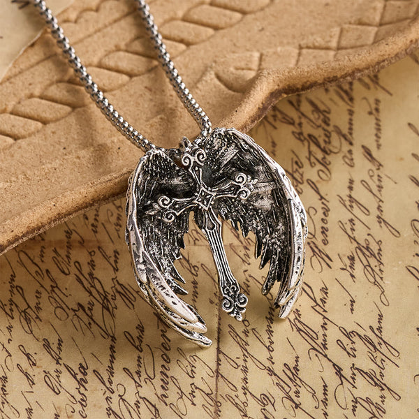 Guardian Angel Wings Cross Pendant Necklace: Spiritual Protection Jewelry
