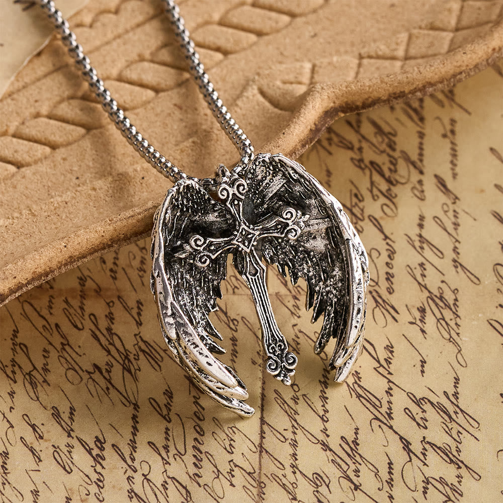Guardian Angel Wings Cross Pendant Necklace: Spiritual Protection Jewelry