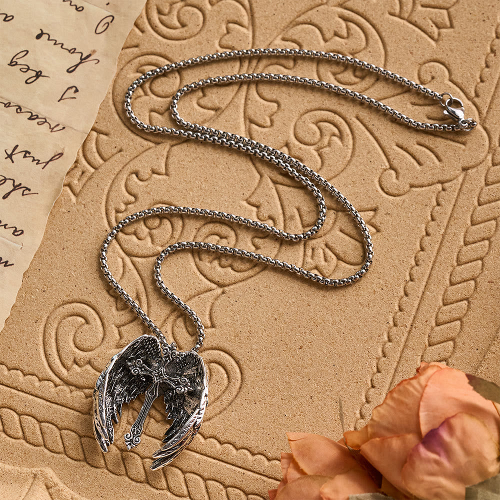Guardian Angel Wings Cross Pendant Necklace: Spiritual Protection Jewelry