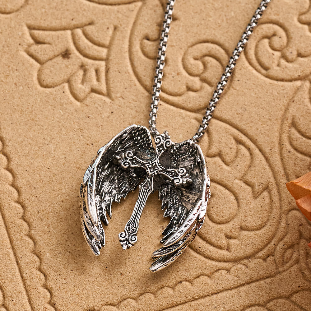 Guardian Angel Wings Cross Pendant Necklace: Spiritual Protection Jewelry