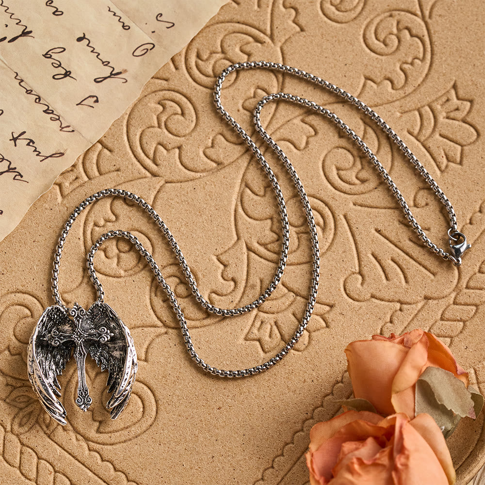 Guardian Angel Wings Cross Pendant Necklace: Spiritual Protection Jewelry