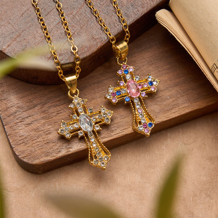 Ornate Multi-Color Zircon Cross Pendant Necklace: A Symbol of Vibrant Faith and Divine Light