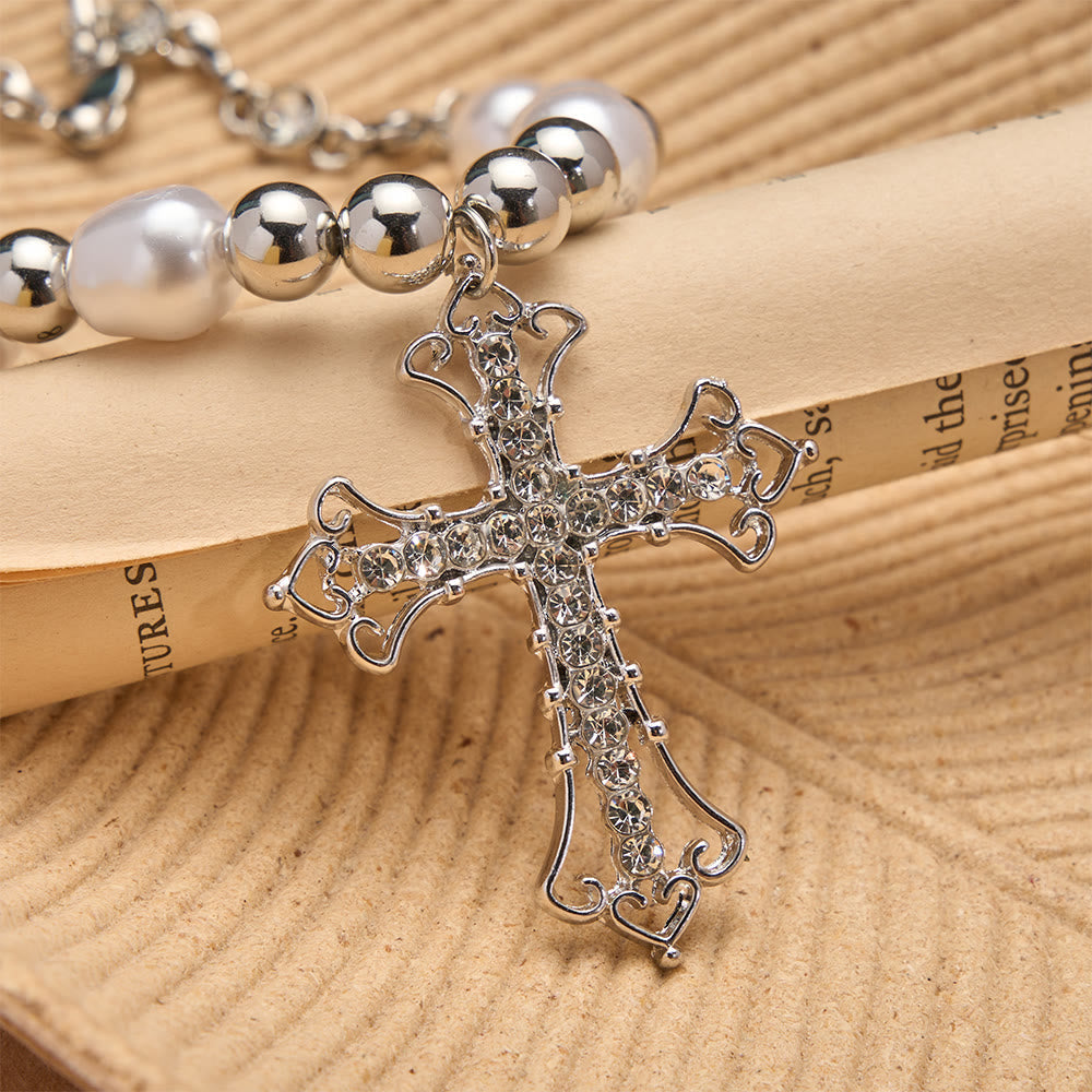 Baroque Pearl & Zircon Gothic Cross Necklace: A Symbol of Faith and Romantic Devotion