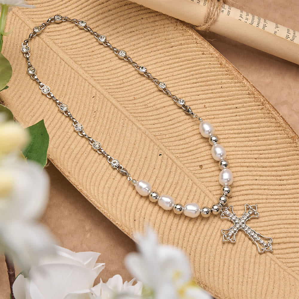 Baroque Pearl & Zircon Gothic Cross Necklace: A Symbol of Faith and Romantic Devotion