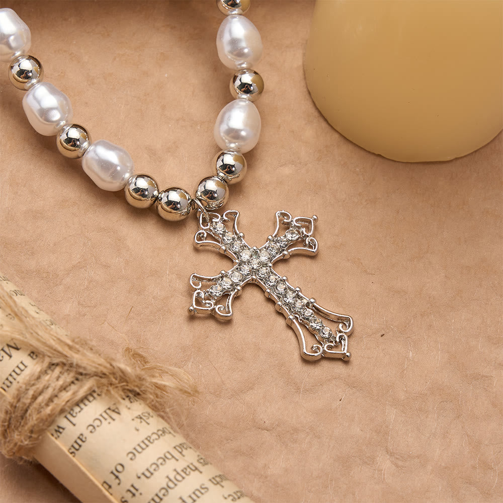 Baroque Pearl & Zircon Gothic Cross Necklace: A Symbol of Faith and Romantic Devotion