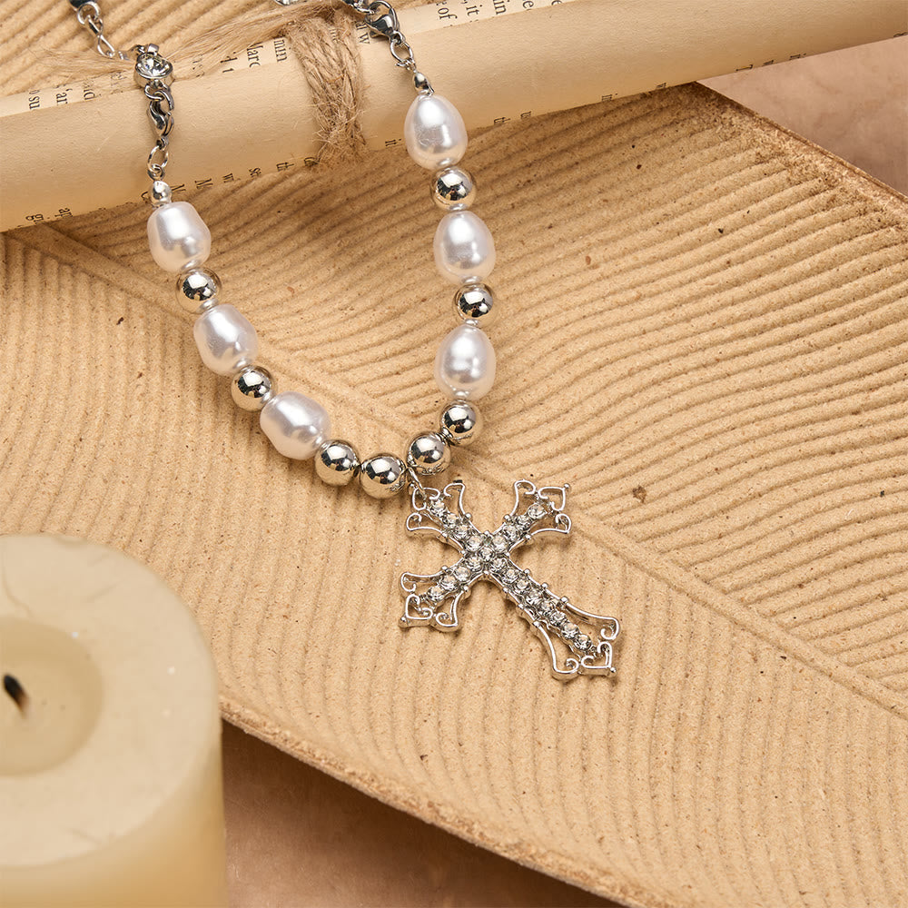 Baroque Pearl & Zircon Gothic Cross Necklace: A Symbol of Faith and Romantic Devotion