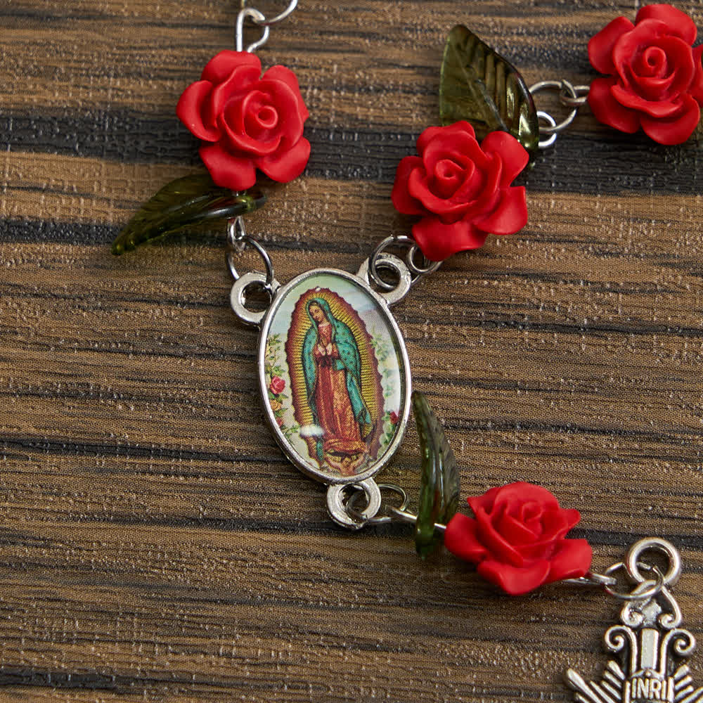Sacred Red Rose Pocket Rosary with Our Lady's Floral Devotion