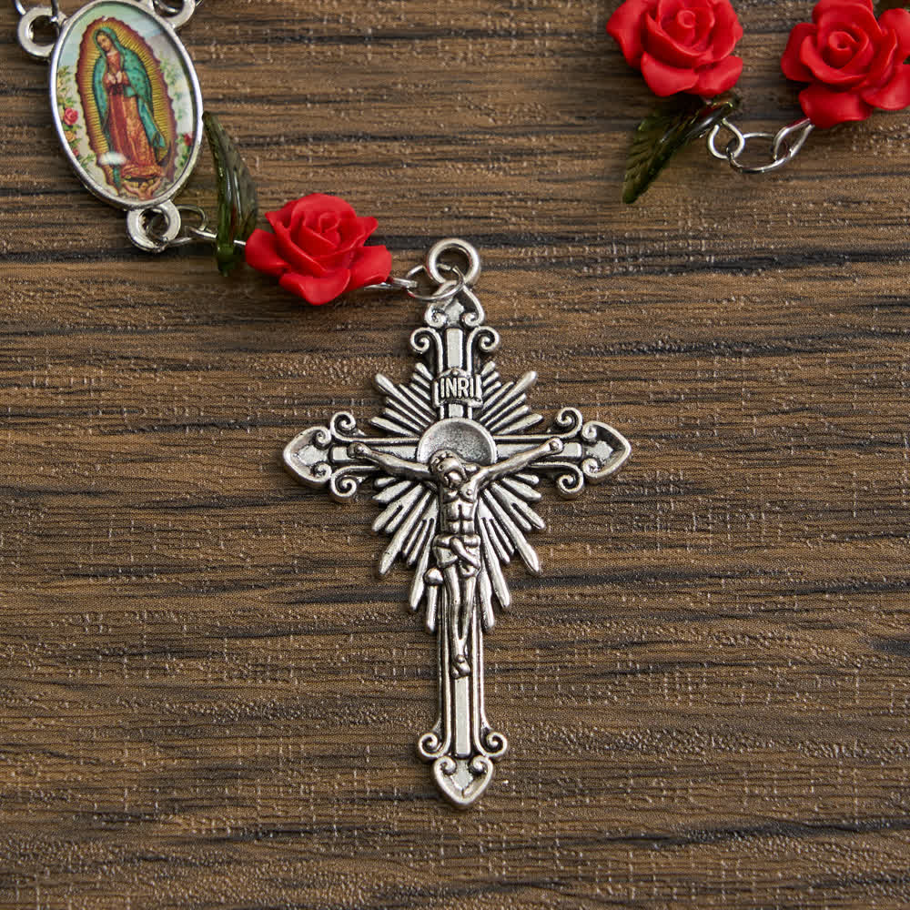 Sacred Red Rose Pocket Rosary with Our Lady's Floral Devotion