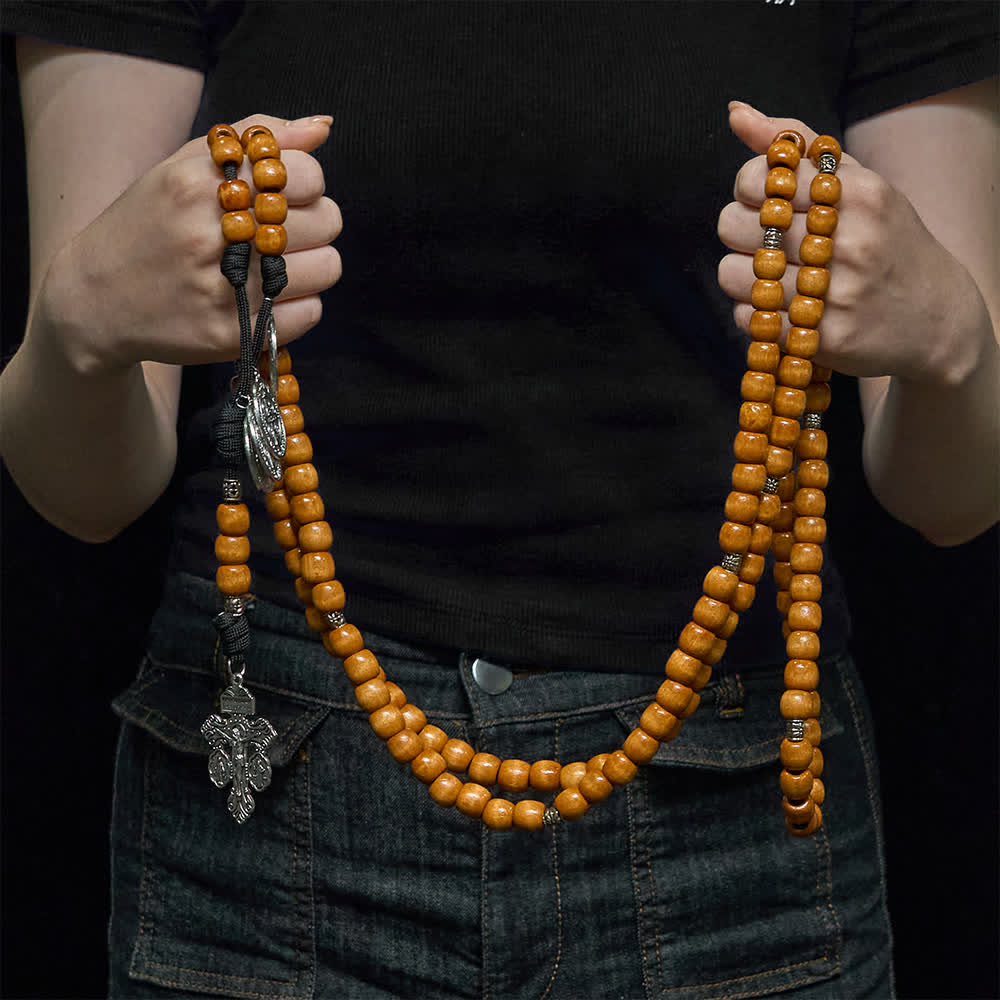 Traditional Rustic Wood 5/15/20 Decade Prayer Rosary with St. Benedict Medal & Crucifix