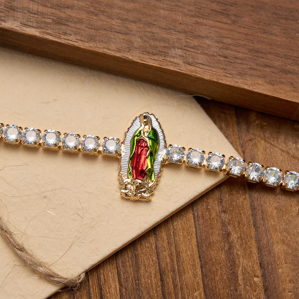Sparkling Zircon Tennis Bracelet with St. Jude, St. Benedict, and Our Lady Motifs: A Reminder of Heavenly Grace