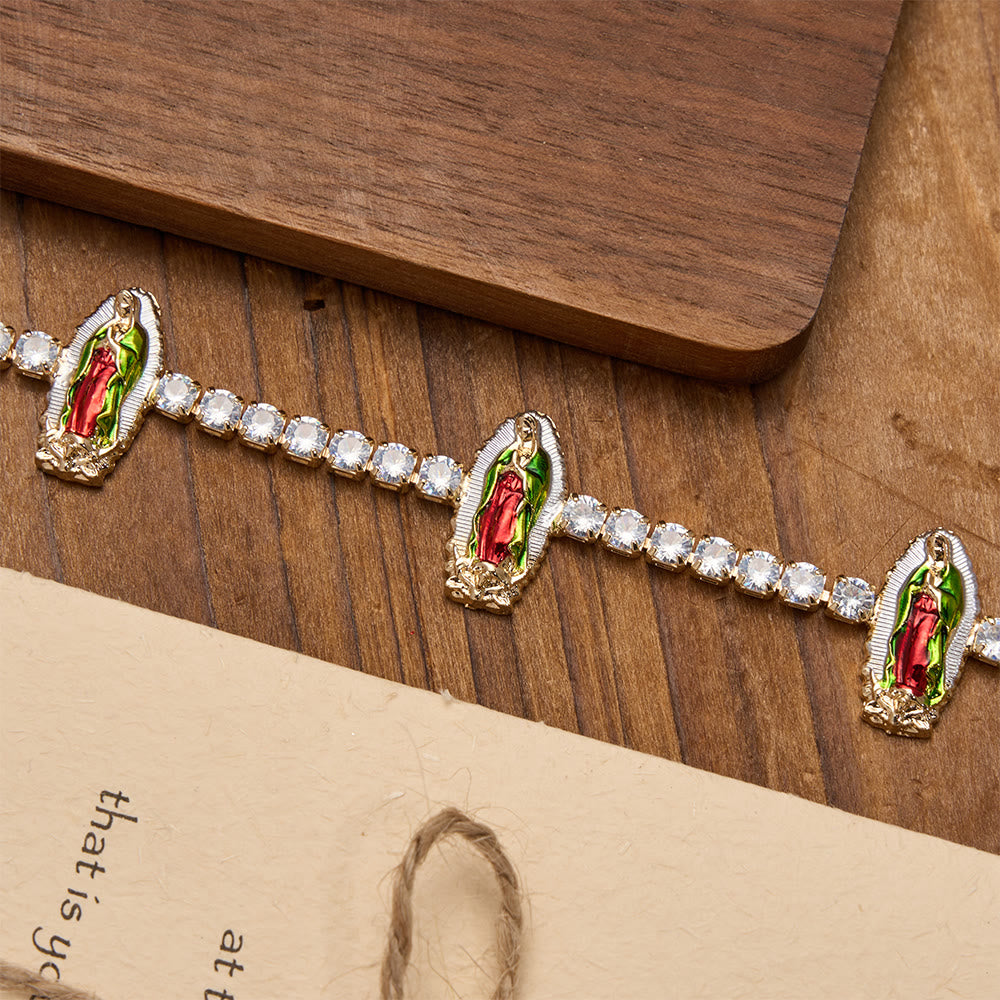 Sparkling Zircon Tennis Bracelet with St. Jude, St. Benedict, and Our Lady Motifs: A Reminder of Heavenly Grace