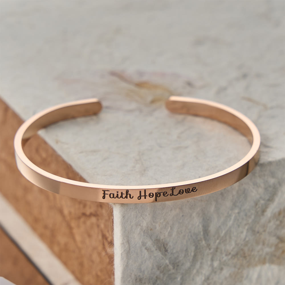 Faith Hope Love Engraved Adjustable Cuff Bangle: A Symbol of Divine Virtues
