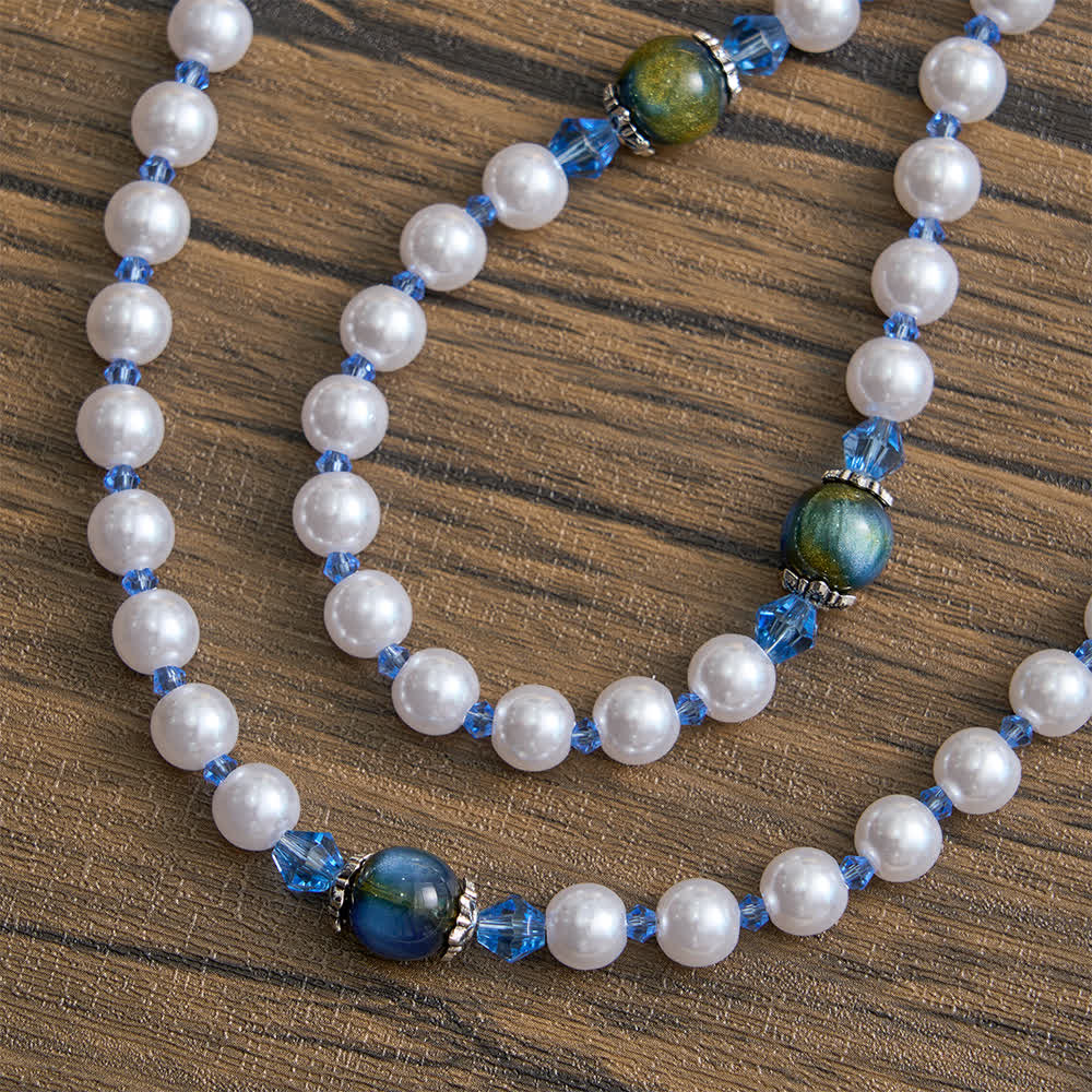 Blue-Green Gradient and White Beads Rosary with Our Lady