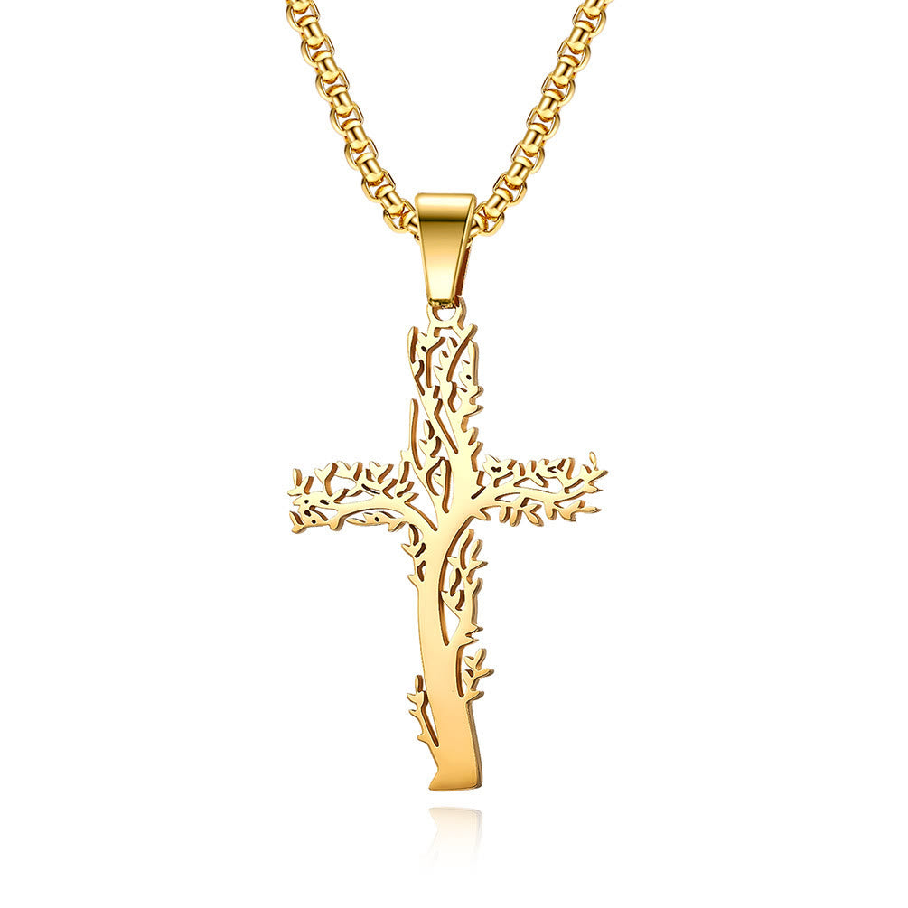Tree of Life Cross Pendant Necklace in Three Finishes: A Symbol of Faith and Growth
