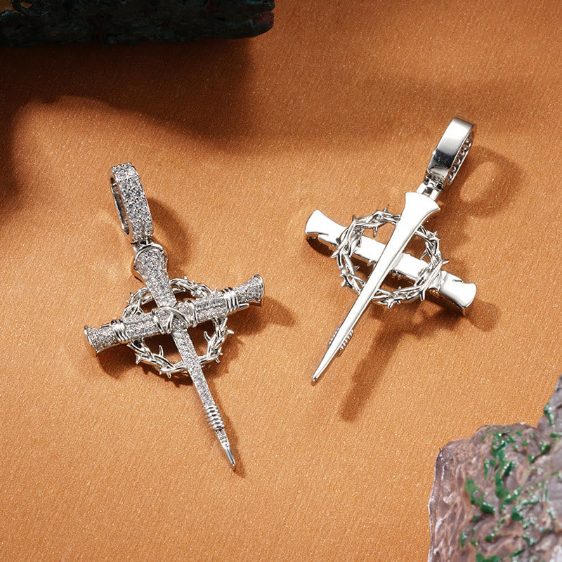 Pave Zircon Nail Cross Necklace with Crown of Thorns: A Reminder of Divine Love