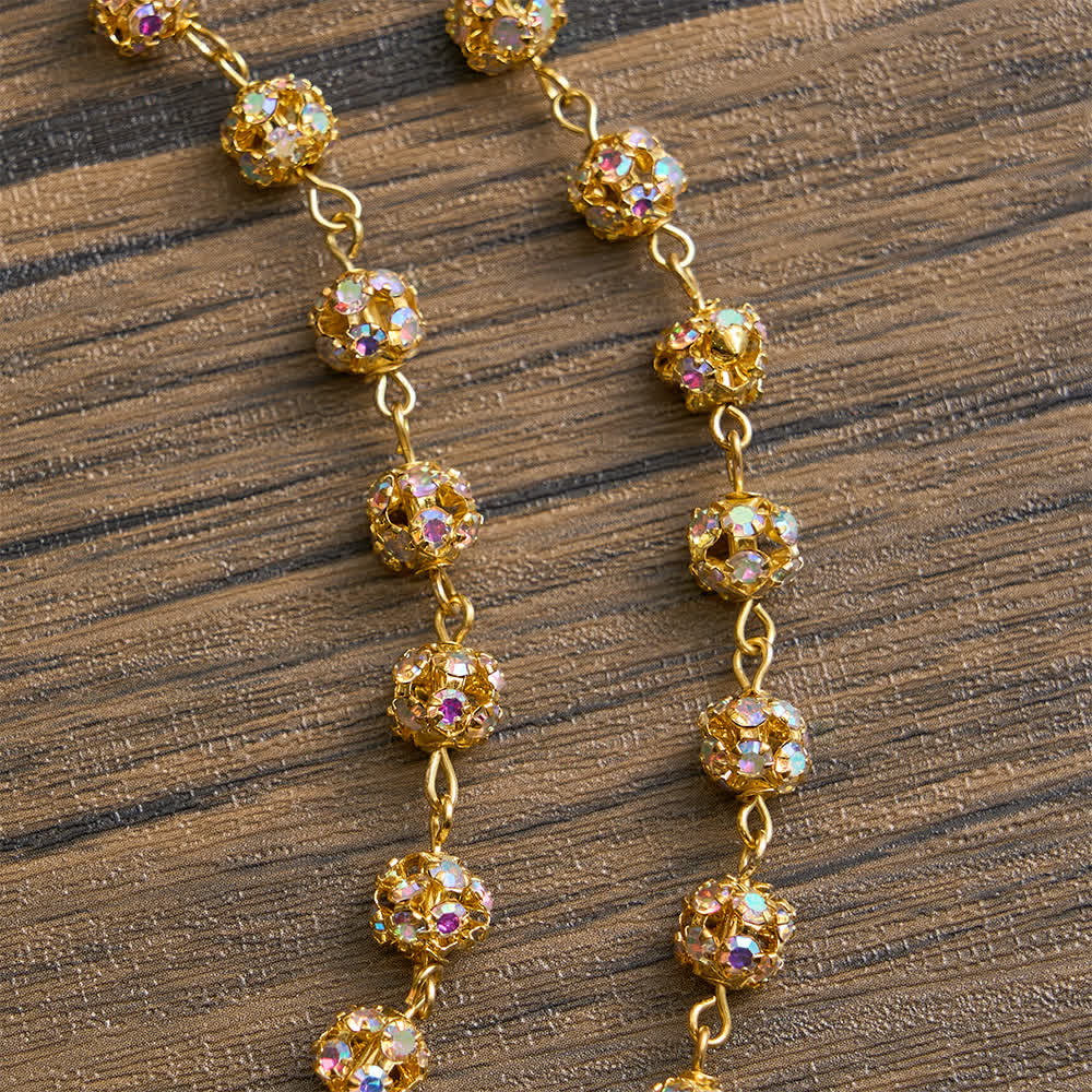 Golden Rhinestone Six Tablets Rosary with Our Lady of Fatima