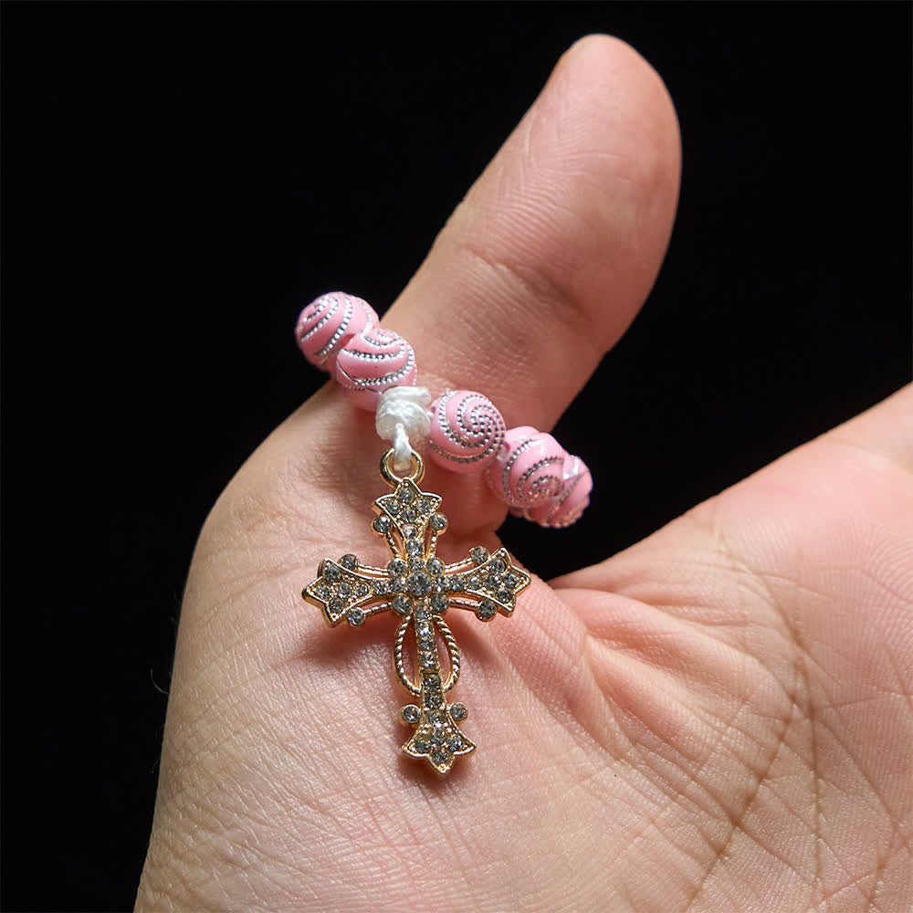 Sparkly Pink Swirl Finger Rosary: Tiny Devotion with Sparkle