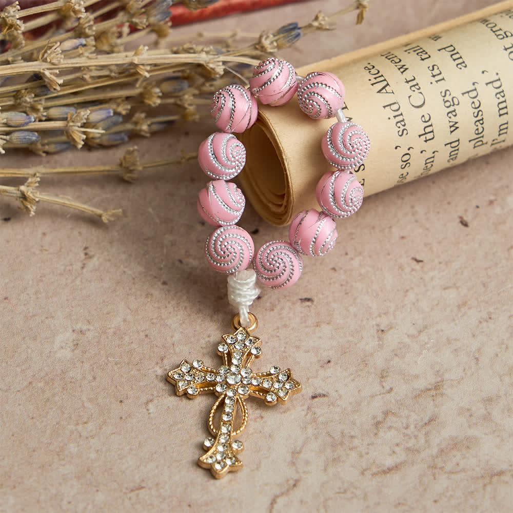 Sparkly Pink Swirl Finger Rosary: Tiny Devotion with Sparkle