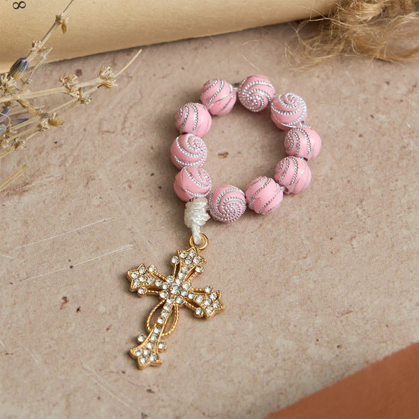 Sparkly Pink Swirl Finger Rosary: Tiny Devotion with Sparkle