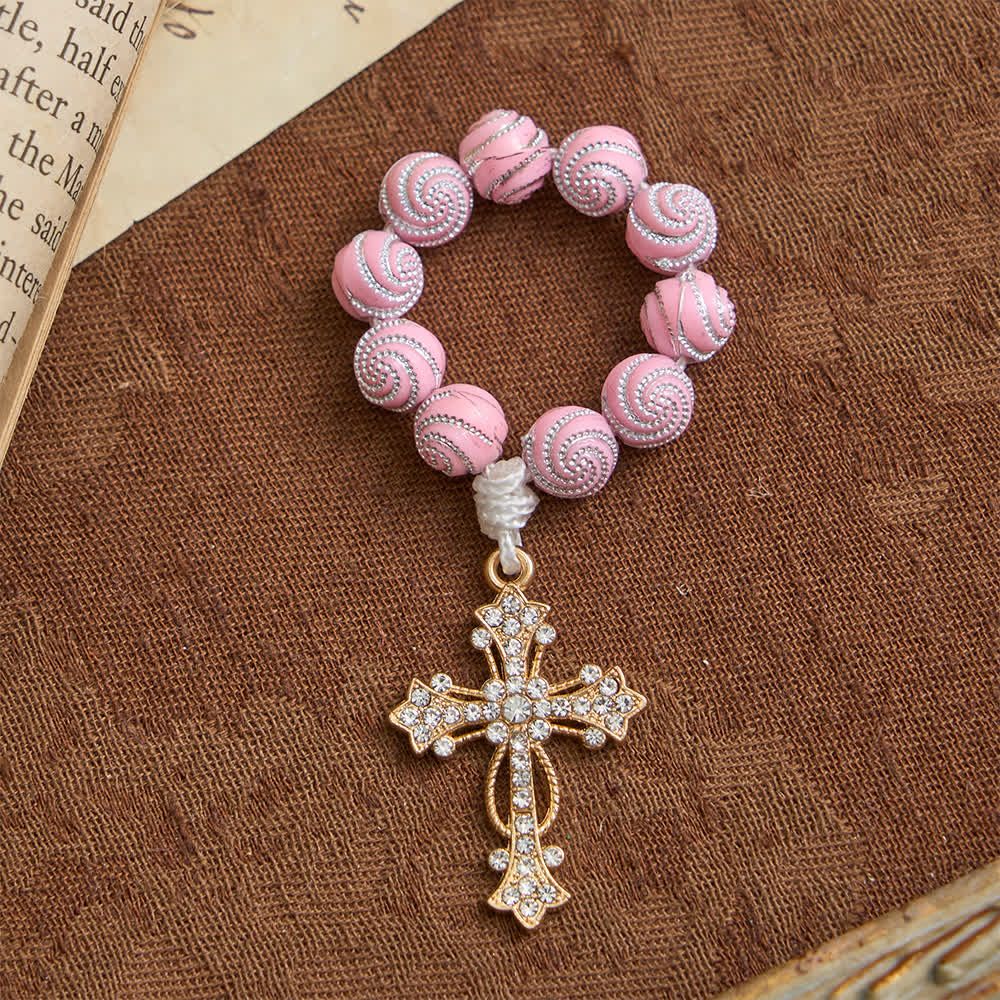 Sparkly Pink Swirl Finger Rosary: Tiny Devotion with Sparkle