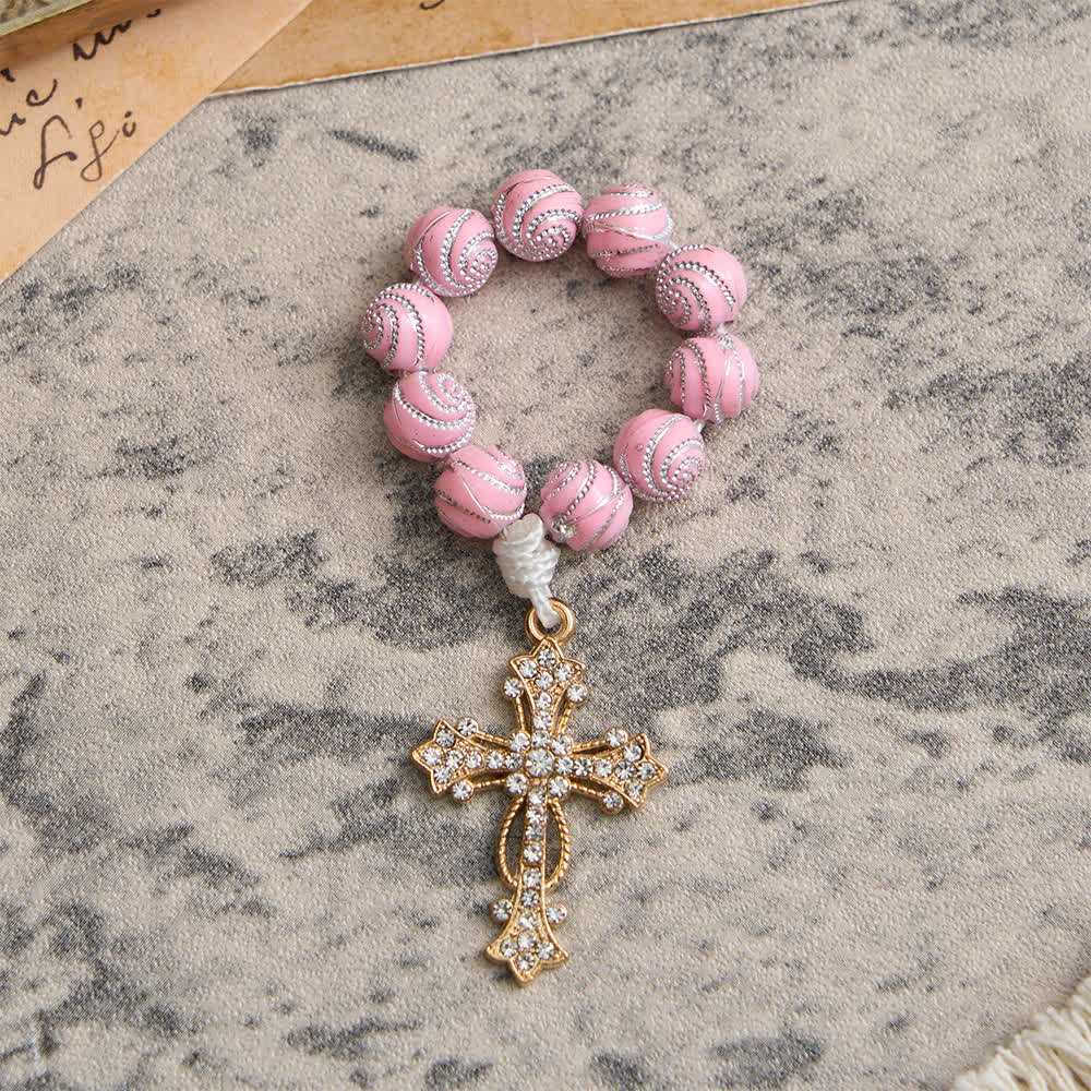 Sparkly Pink Swirl Finger Rosary: Tiny Devotion with Sparkle
